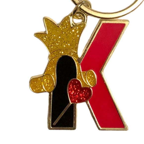 Disney Parks Alphabet “K” King of Hearts glitter enamel keychain - Picture 2 of 4